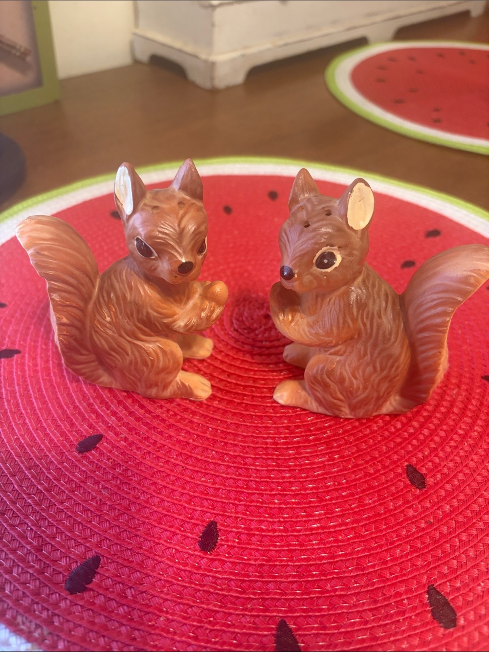Vintage Brown Ceramic Squirrel Figurine Pair